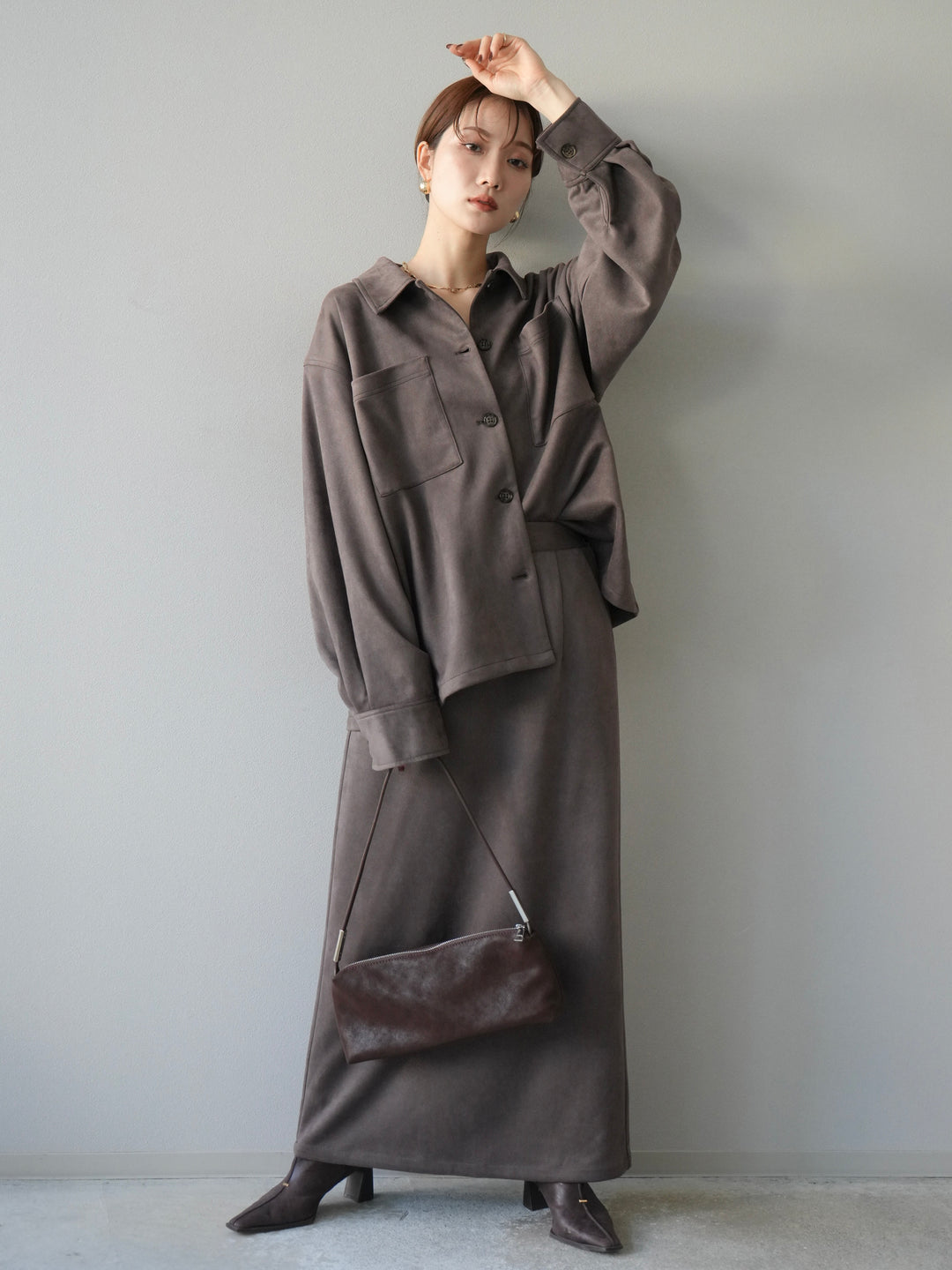 [予約]スエードシャツジャケット/チャコール