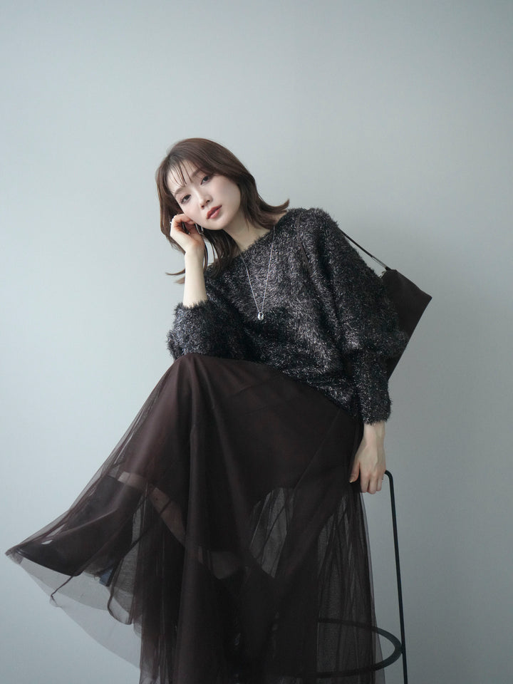 [予約]ラメシャギードルマンニットプルオーバー/brown