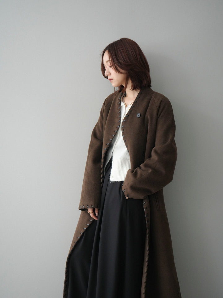 [SET]ハンドステッチ裏中綿ロングコート+テープベルトタックバギーパンツ(2set)