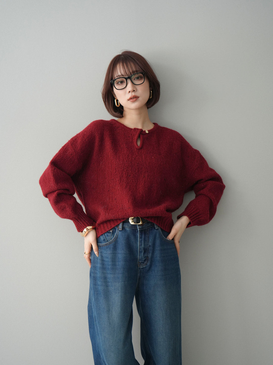 [SET]ツイストネックラメネップヤーンニットプルオーバー+ツイストネックラメネップヤーンニットプルオーバー(2set)