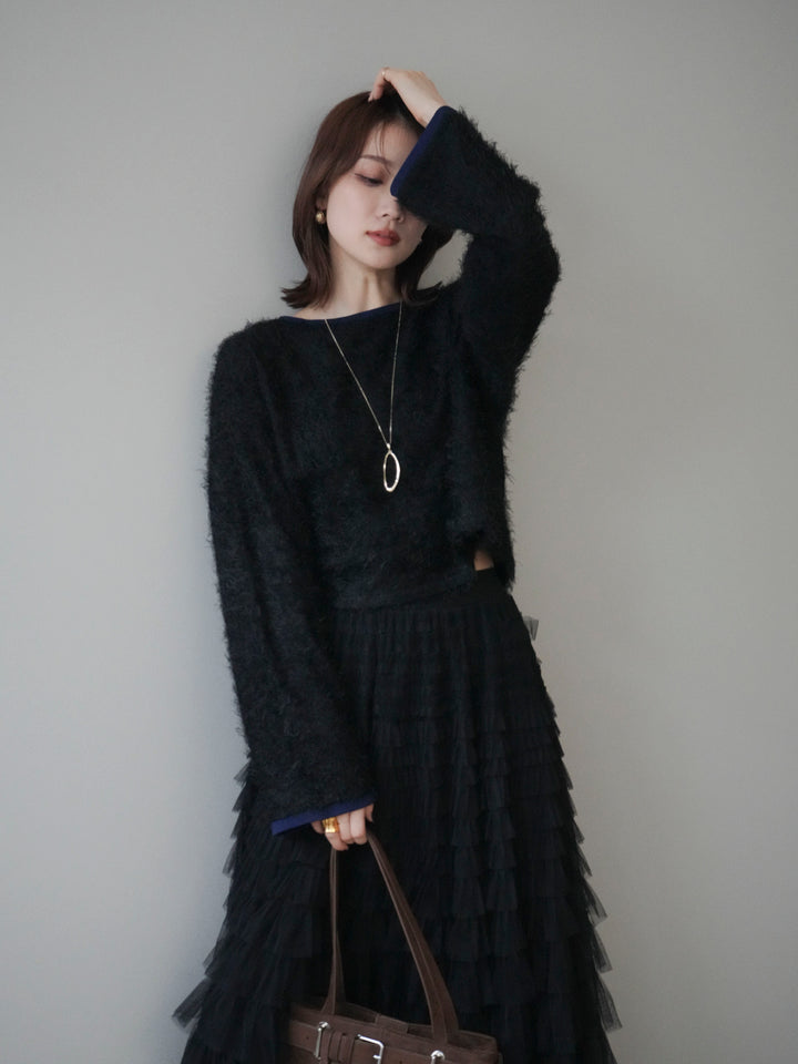 [予約]バイカラー2WAYシャギーニットカーディガン/black