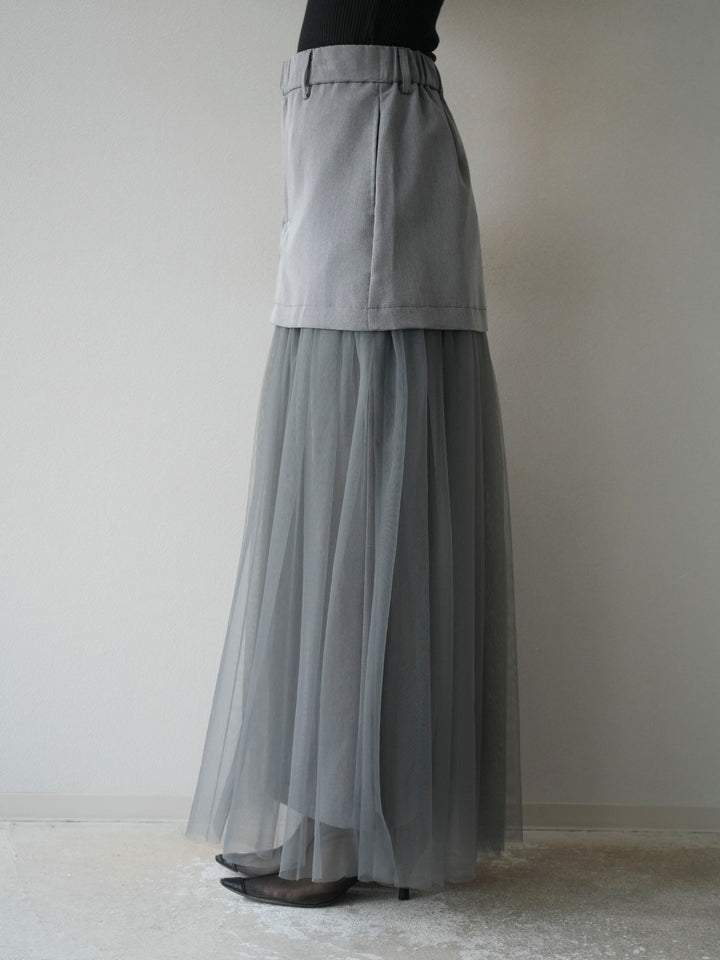 [予約]エステル切替チュールスカート/グレー