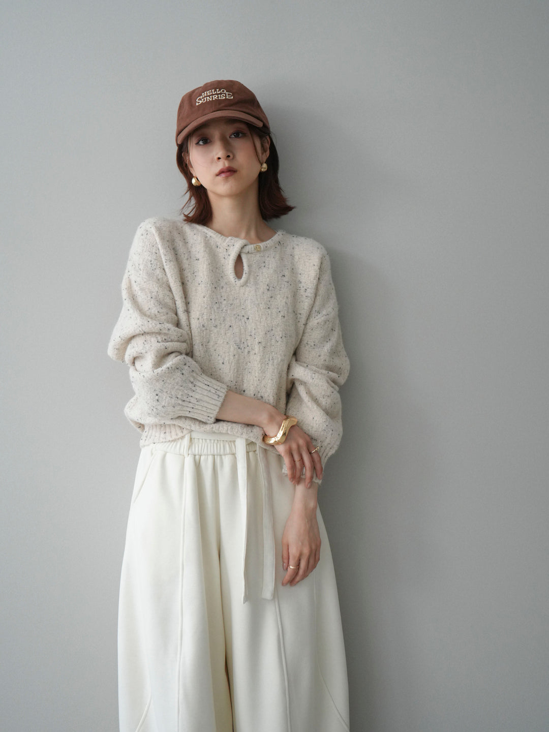 [予約]ツイストネックラメネップヤーンニットプルオーバー/ivory