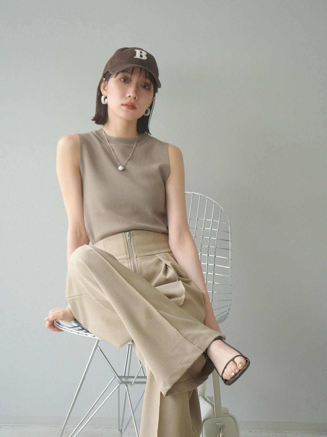 [予約]レーヨンニットタンクトップ/ベージュ