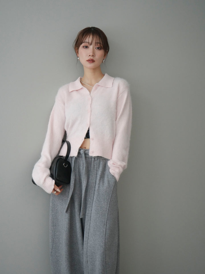 [予約]モヘア衿付きボタンプルオーバー/pink
