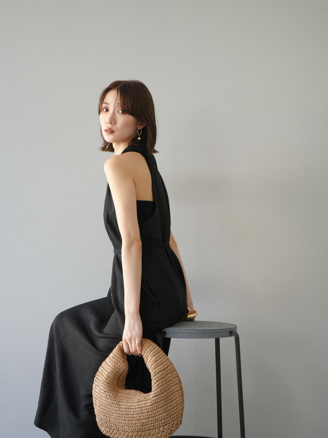 【預購】環形設計不均勻染色洋裝/黑色