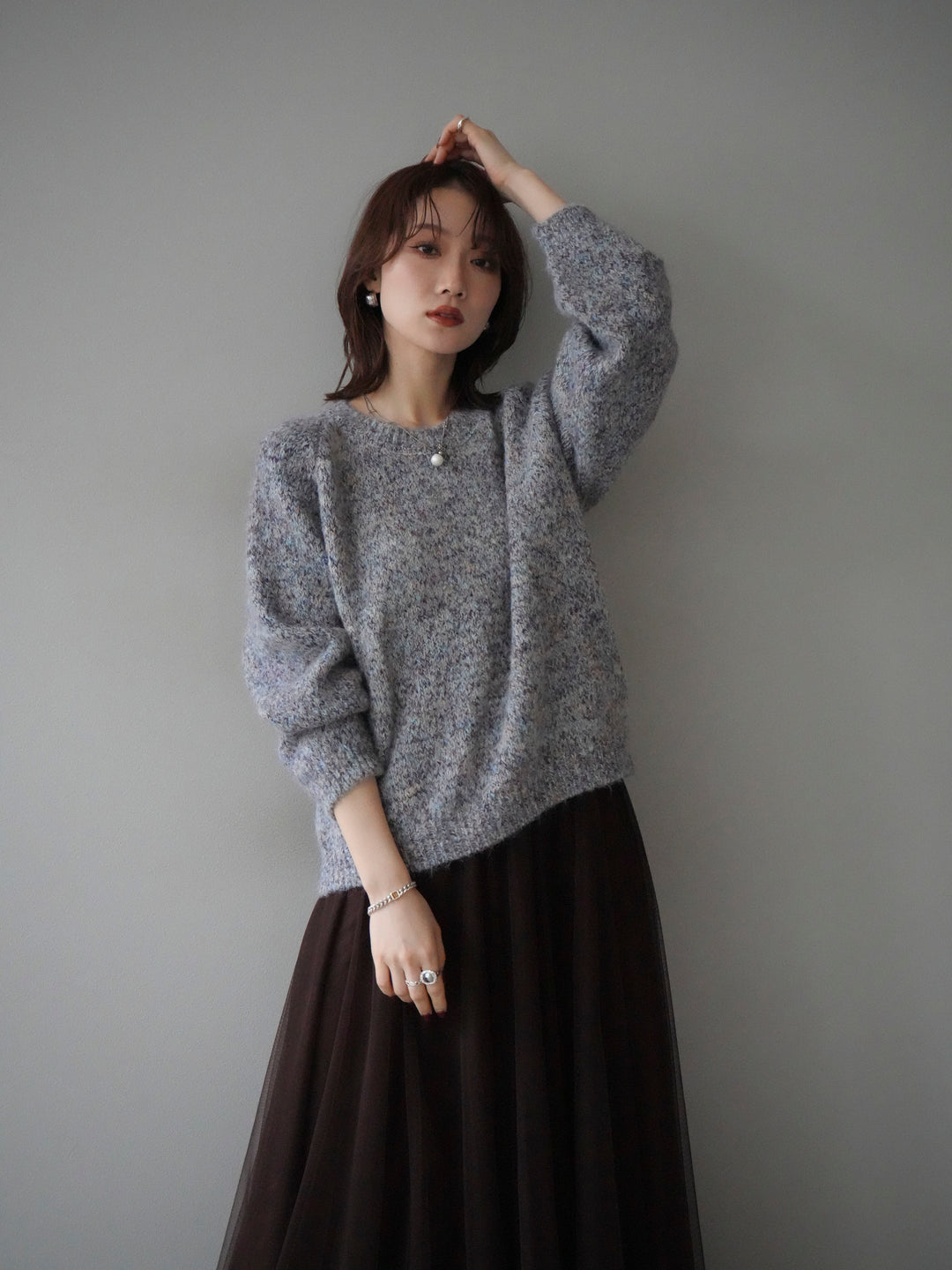 [SET]ロゴラベルミックスヤーンニットプルオーバー+ロゴラベルミックスヤーンニットプルオーバー(2set)