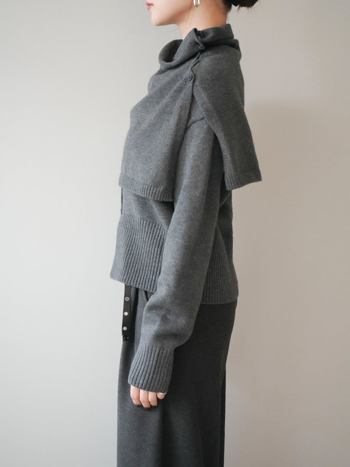 [予約]フロントスリットネックアンサンブルニット/charcoal