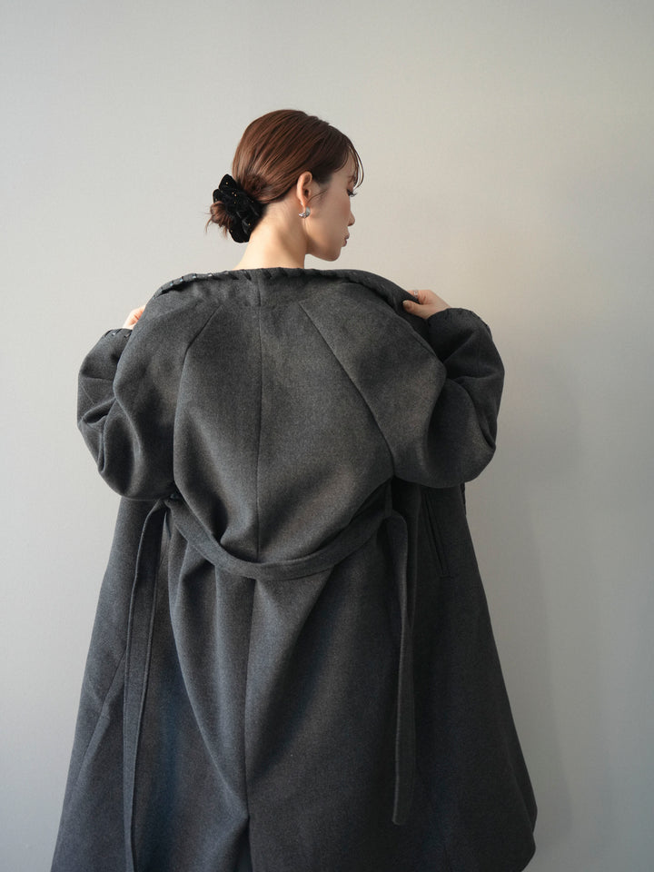 [予約]ハンドステッチ裏中綿ロングコート/charcoal