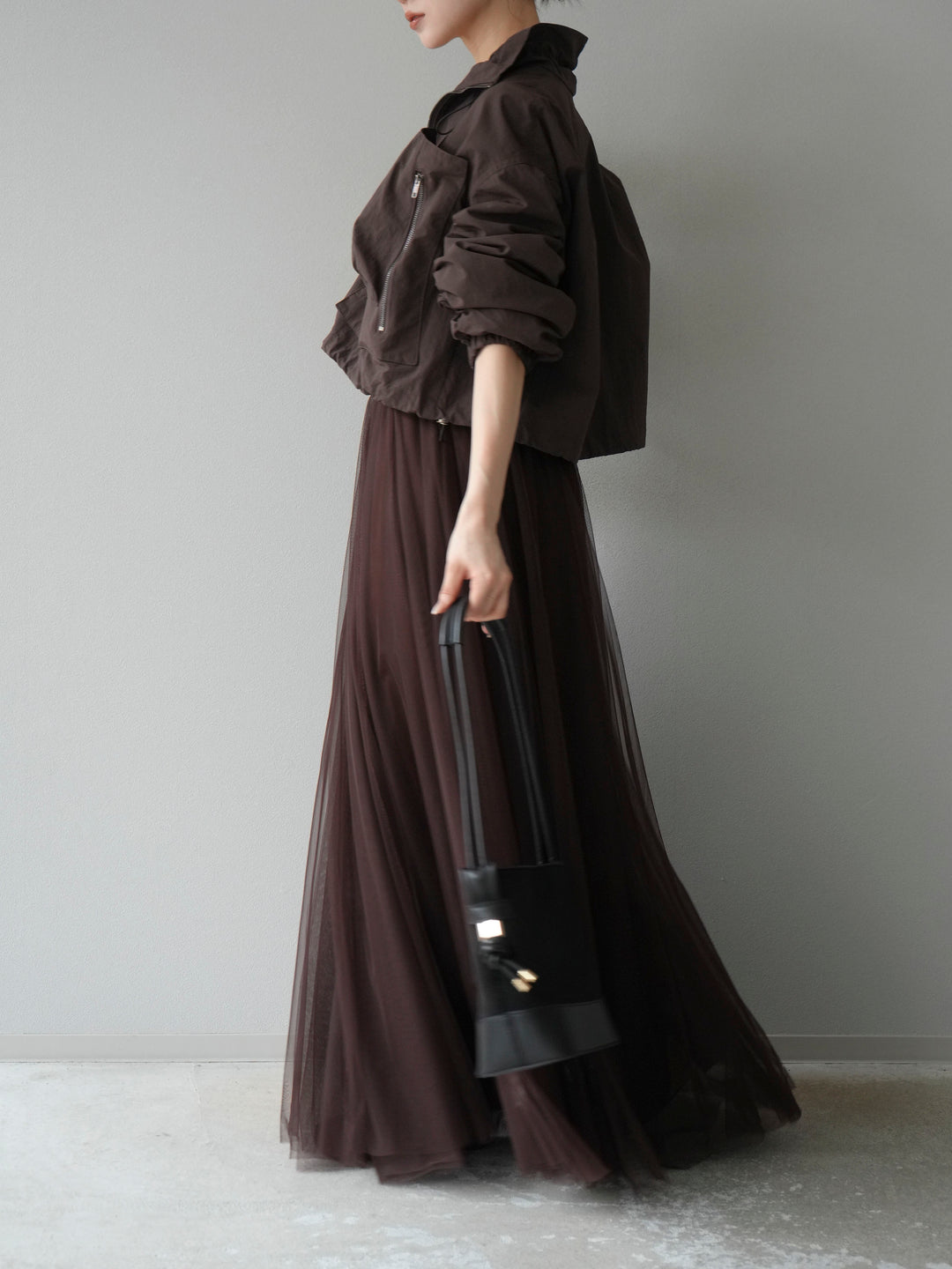 [予約]ポケットデザインショートブルゾン/ブラック