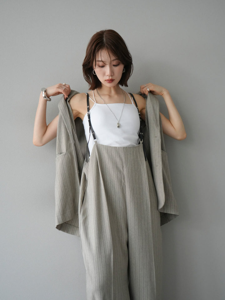 [SET]ヘリンボーンストライプジレ+ヘリンボーンストライプサロペット(2set)