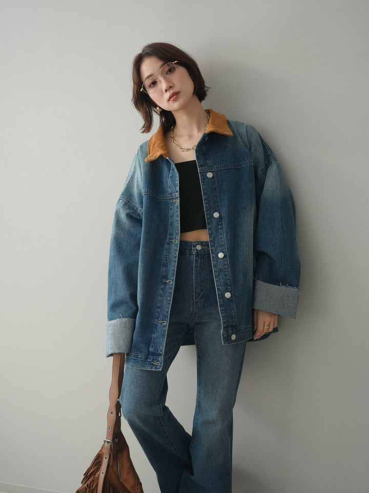 [予約]コーデュロイ×デニムミドルジャケット/blue