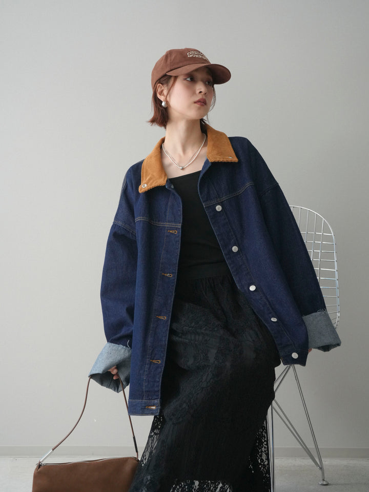 [予約]コーデュロイ×デニムミドルジャケット/indigo