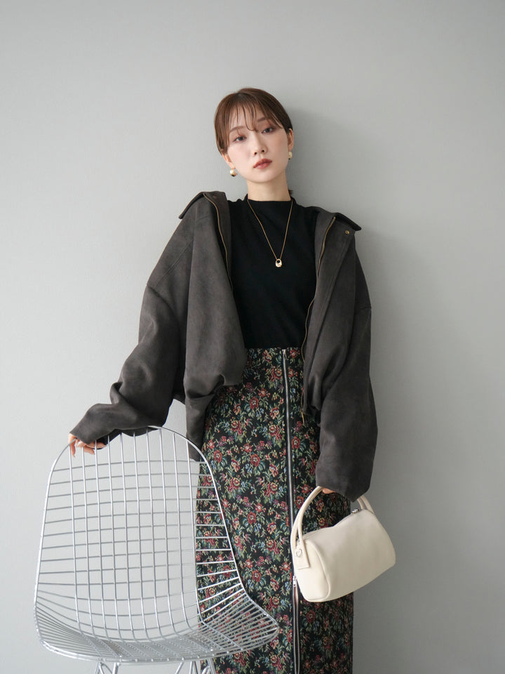 [套裝] 麂皮外套 + 小領法式針織上衣 + 哥布蘭前拉鍊緊身裙（3 套）