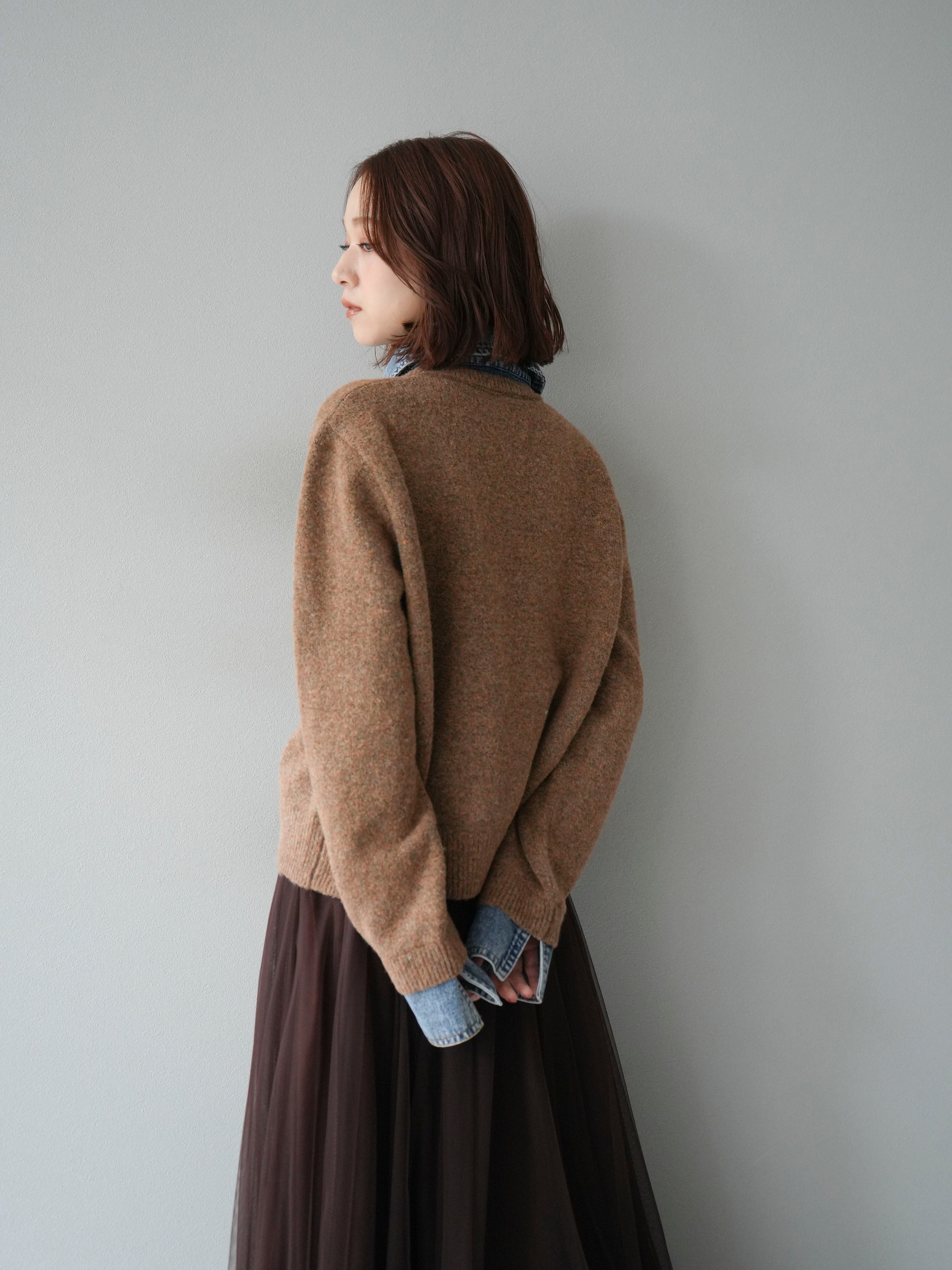 予約]デニム襟ボタンニットカーディガン/キャメル – Lumier