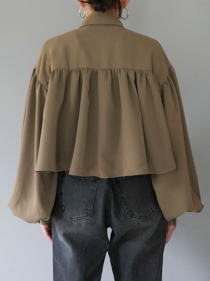 [Pre-order] Short Gathered Blouse/Greige