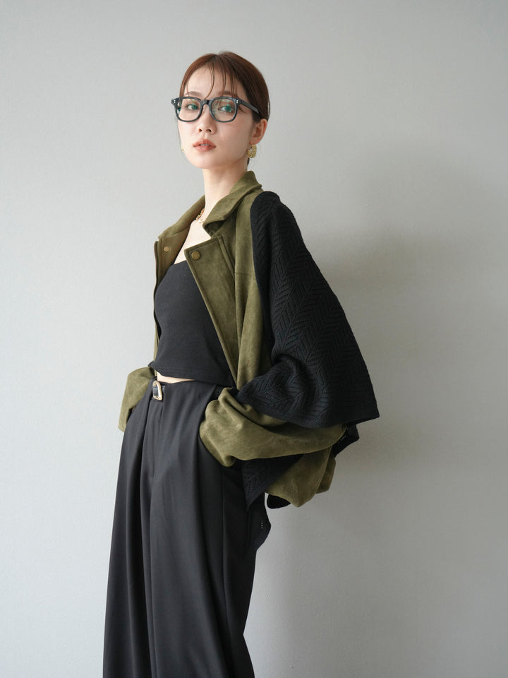 [SET] 麂皮外套+皮帶環設計寬褲（2套）