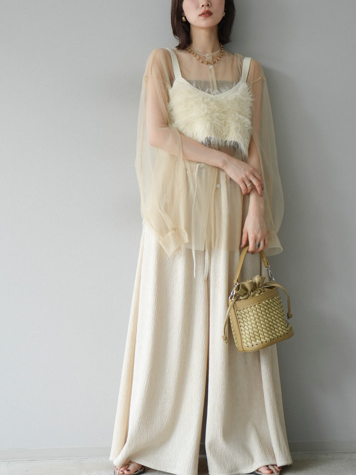 [予約]2WAYスリーブチュールシャツ/ベージュ　