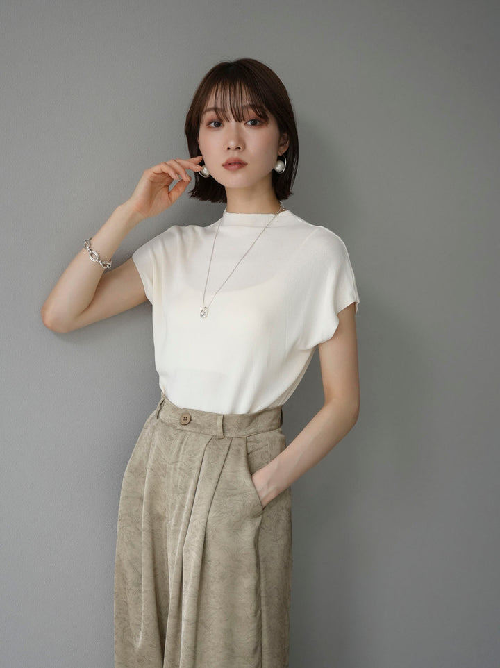 [Pre-order] Petite Neck Side Shirring Summer Knit Top/Ivory