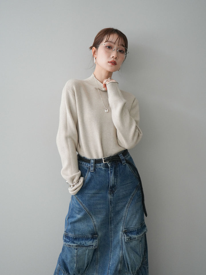 [SET]ボトルネック裾カールリブニットトップス+ボトルネック裾カールリブニットトップス(2set)