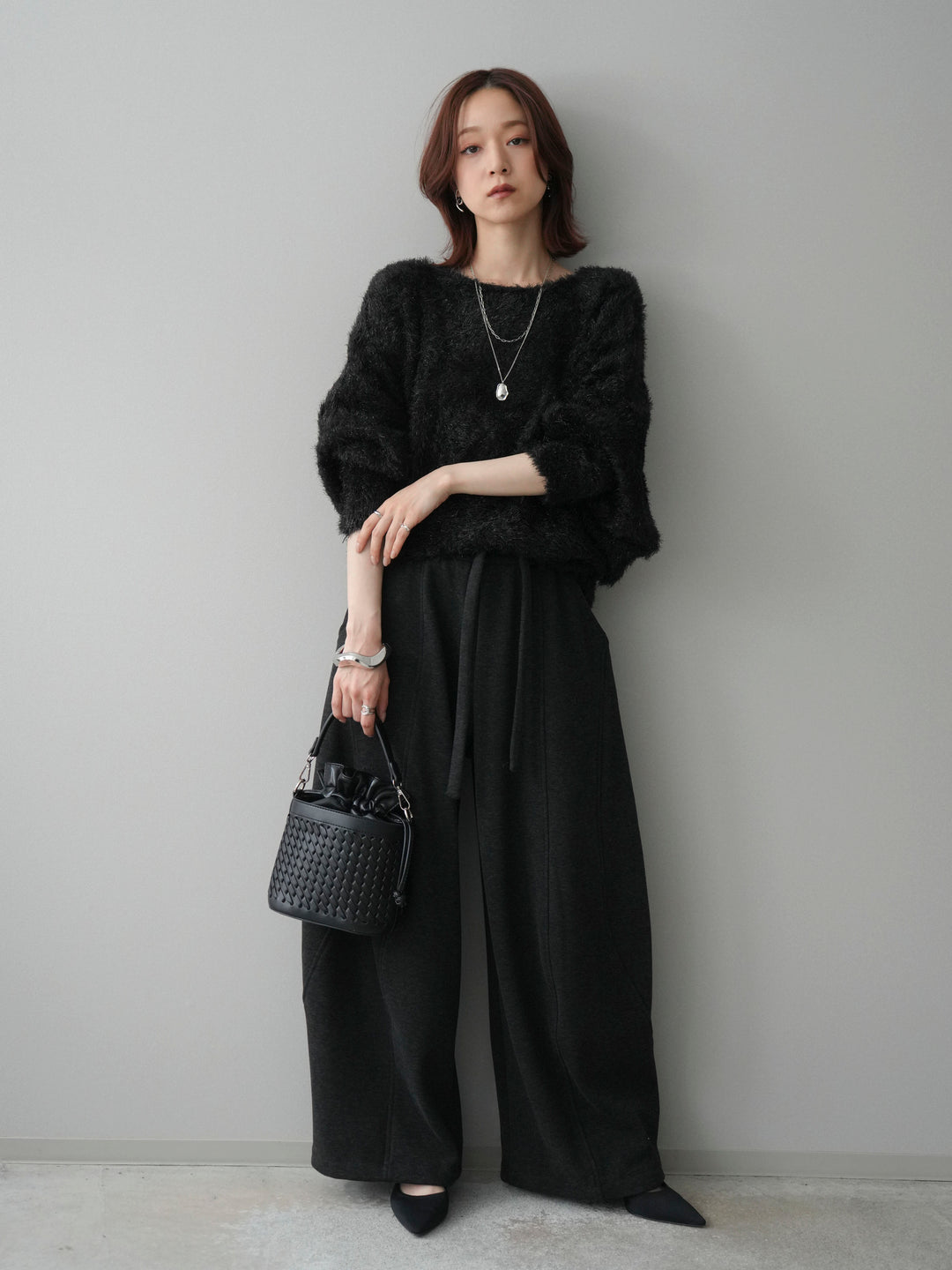 [予約]ラメシャギードルマンニットプルオーバー/black