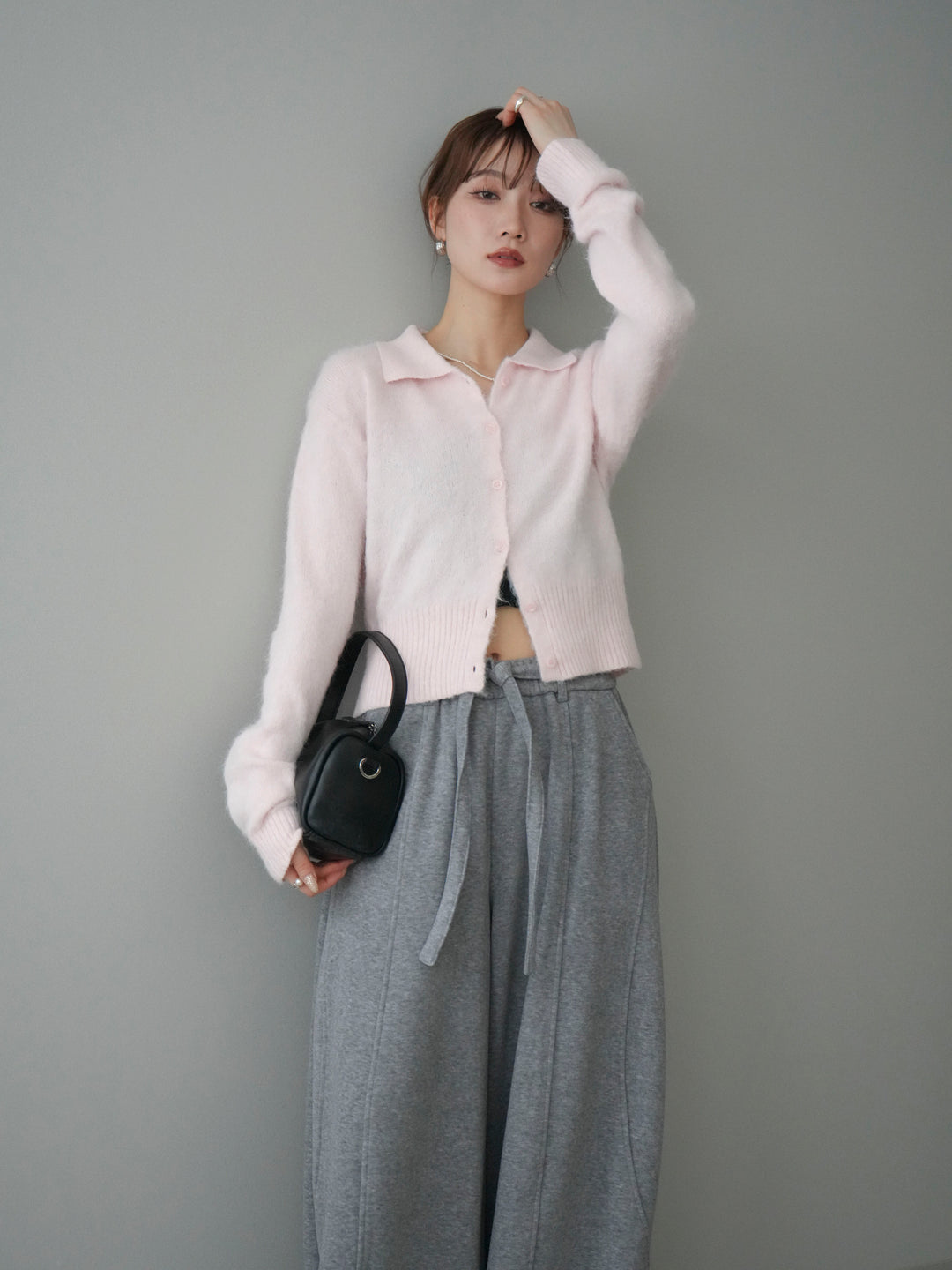 [予約]モヘア衿付きボタンプルオーバー/pink