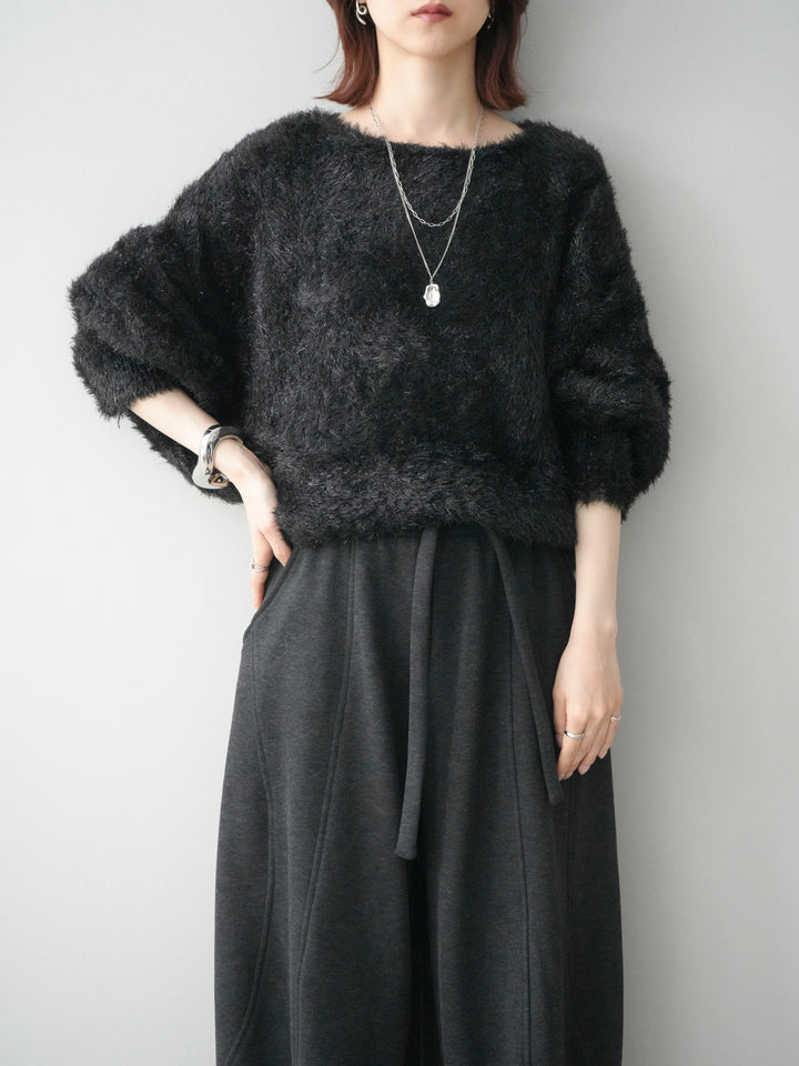 [予約]ラメシャギードルマンニットプルオーバー/black