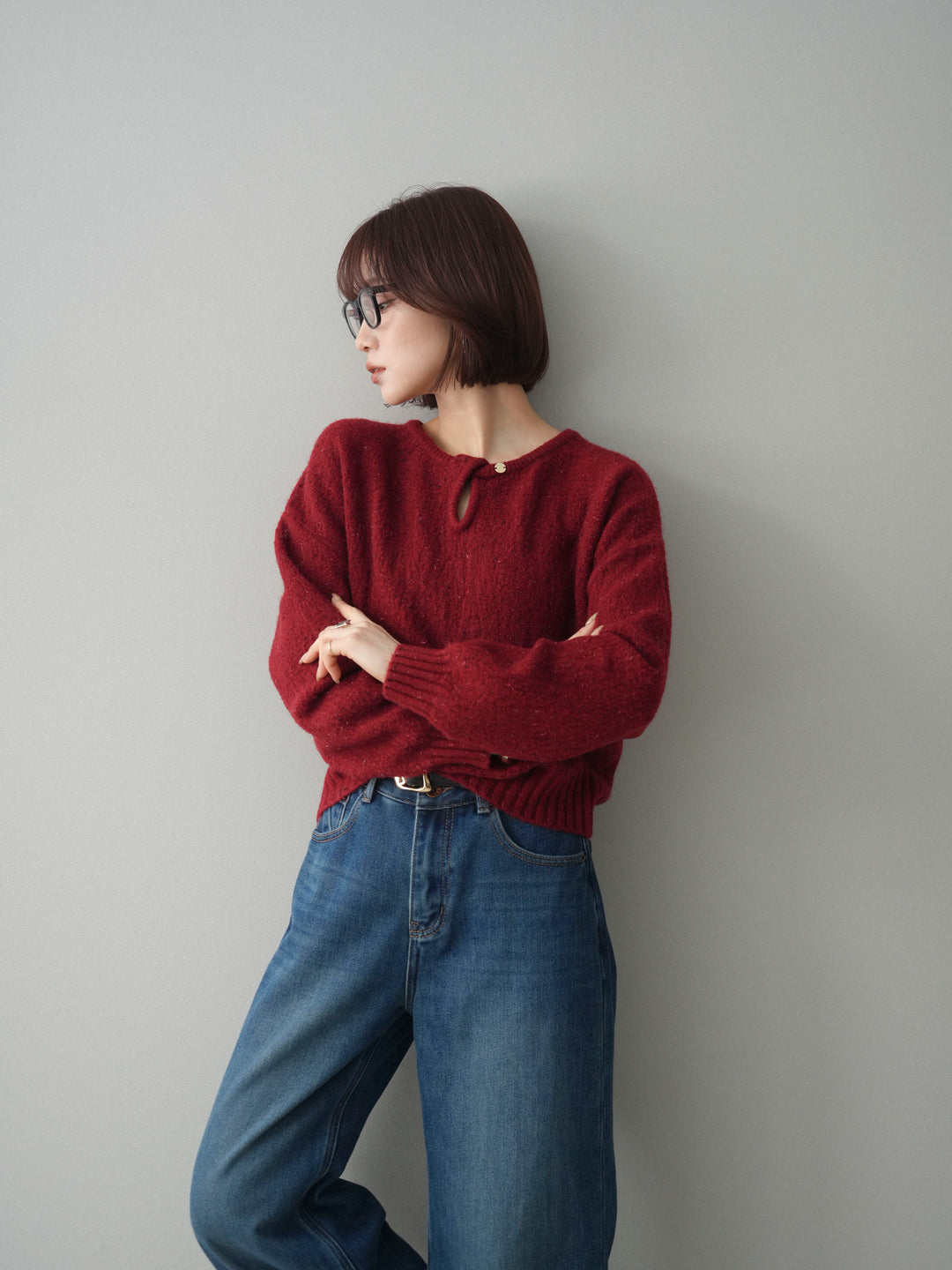 [SET]ツイストネックラメネップヤーンニットプルオーバー+ツイストネックラメネップヤーンニットプルオーバー(2set)