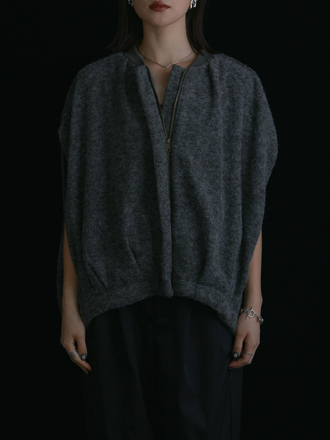 [予約]ウール混コクーンブルゾン/チャコール