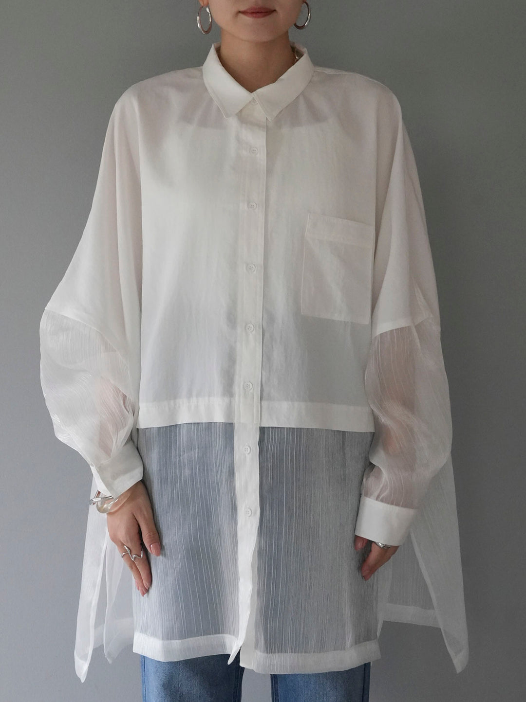 [Pre-order] Mixed material dolman shirt/off-white