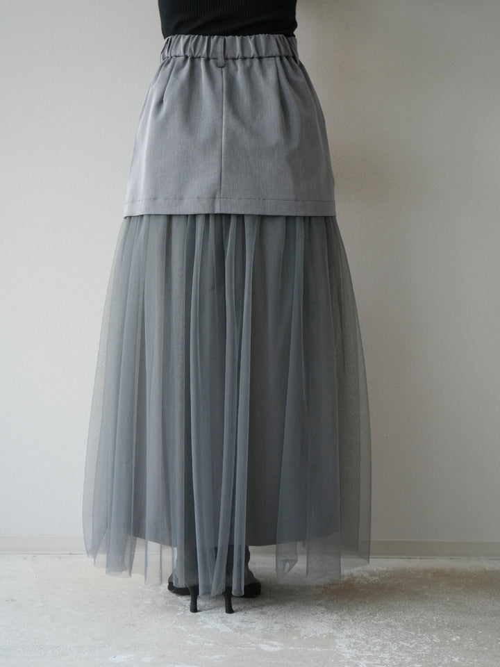 [予約]エステル切替チュールスカート/グレー