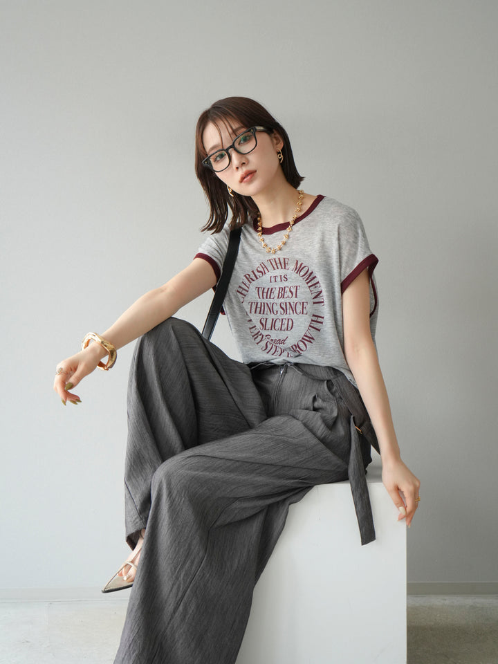 [SET]ストリングデザインハイウエストサロペット+シアーフライス ロゴプリントT (2set)