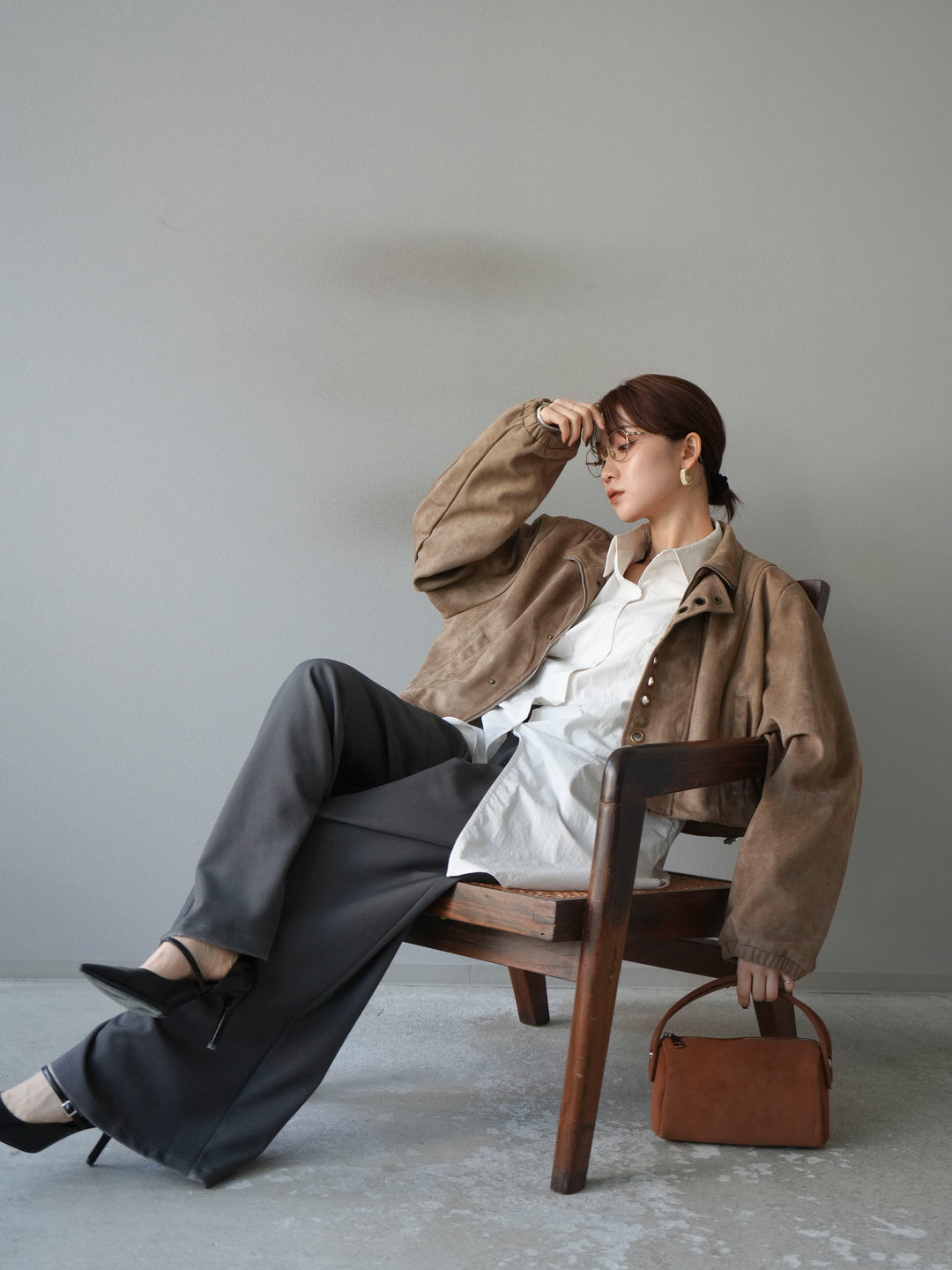 [予約]パンチングデザインスエードショートジャケット/ベージュ