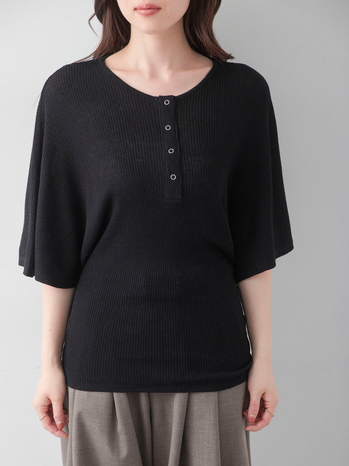 [予約]ヘンリードルマンリブニットトップス/black