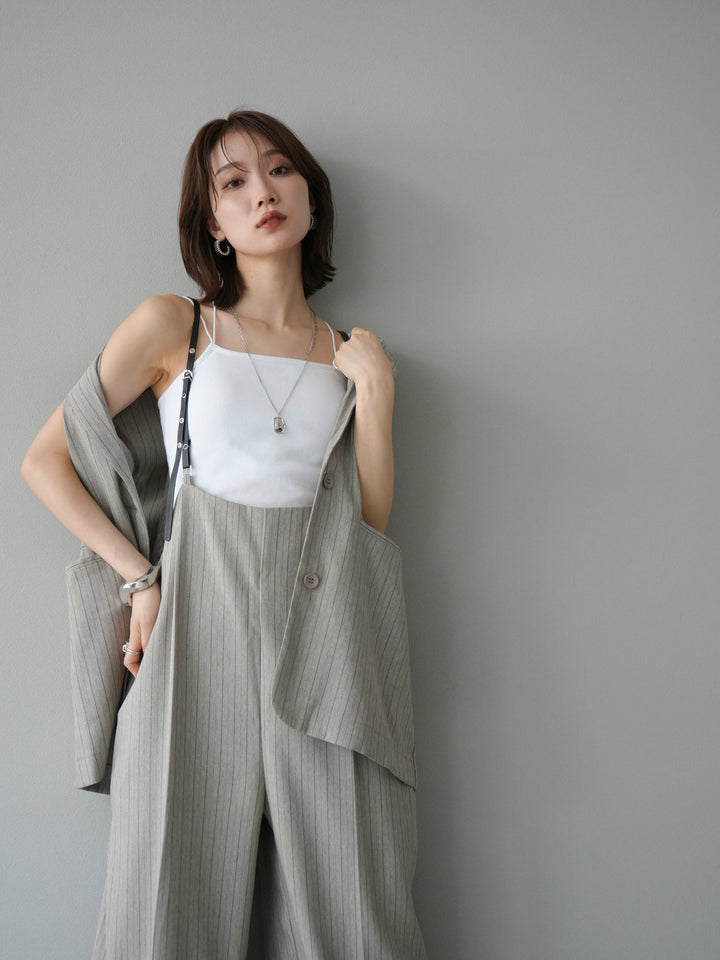 [SET]ヘリンボーンストライプジレ+ヘリンボーンストライプサロペット(2set)