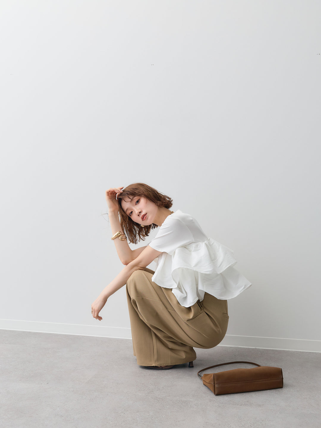 [SET]フリルティアードTEE+クレープデシンタックワイドパンツ(2set)