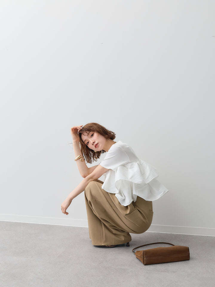 [SET]フリルティアードTEE+クレープデシンタックワイドパンツ(2set)