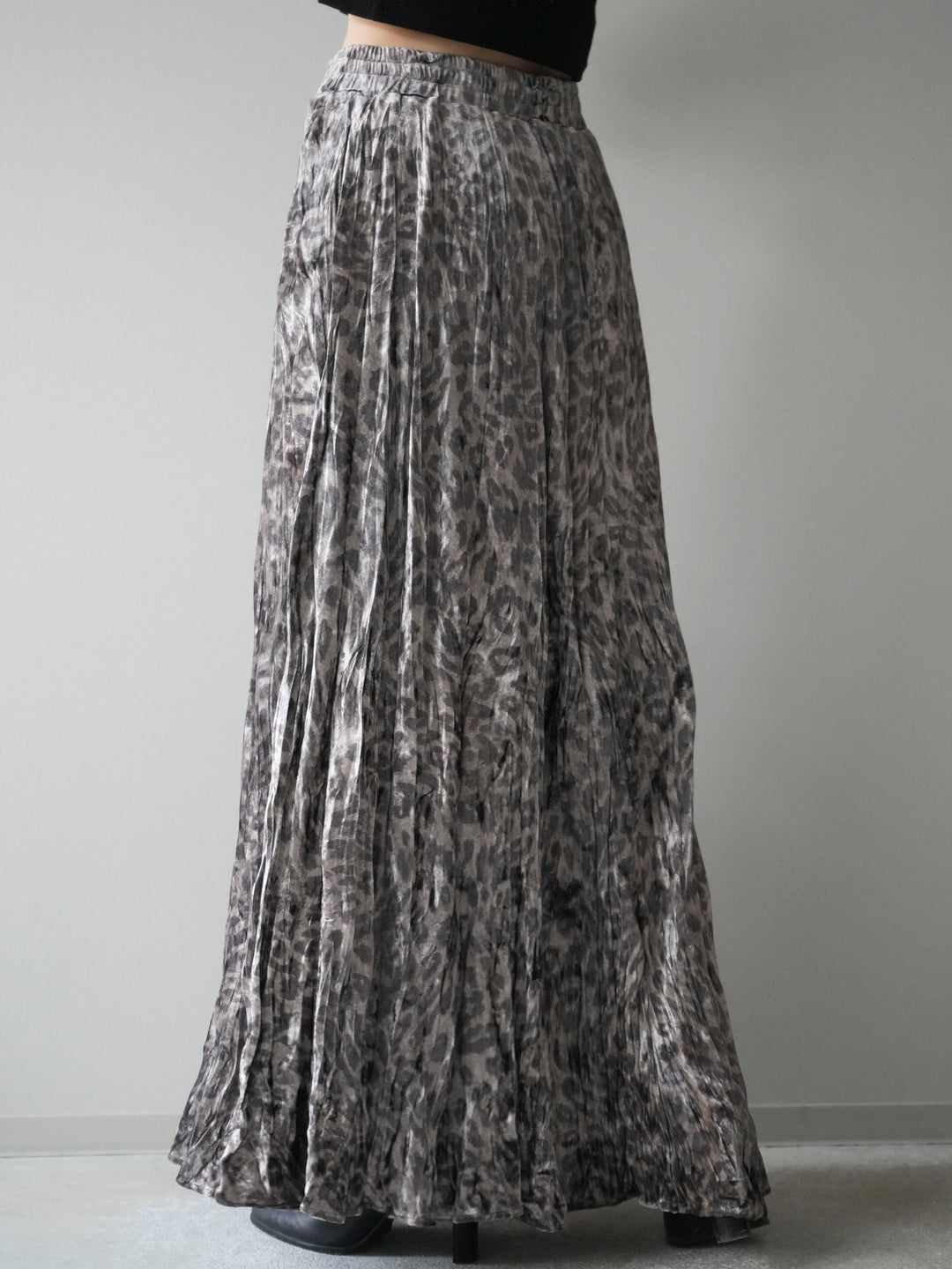 [予約]レオパードベロアワッシャーロングスカート/gray