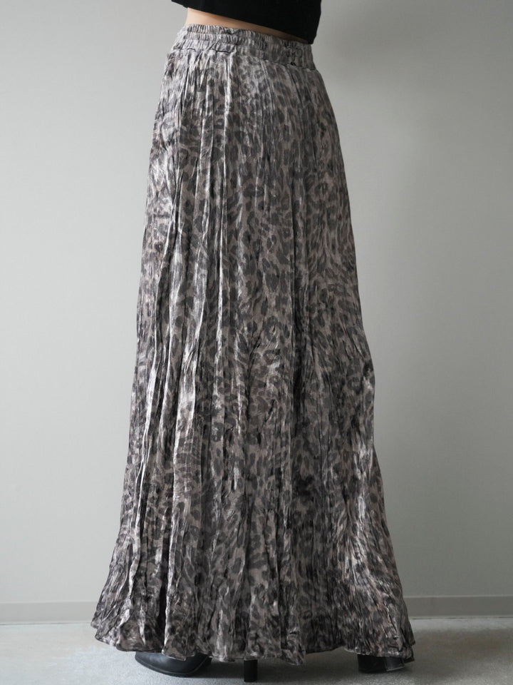 [予約]レオパードベロアワッシャーロングスカート/gray