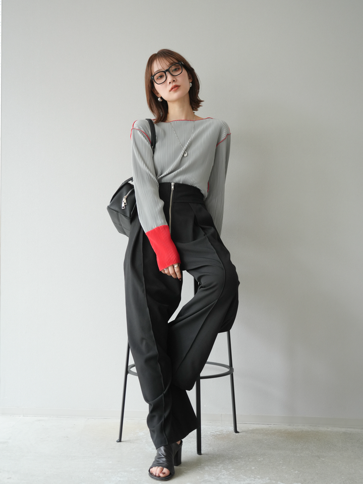 [予約]バイカラープリーツトップス/グレー