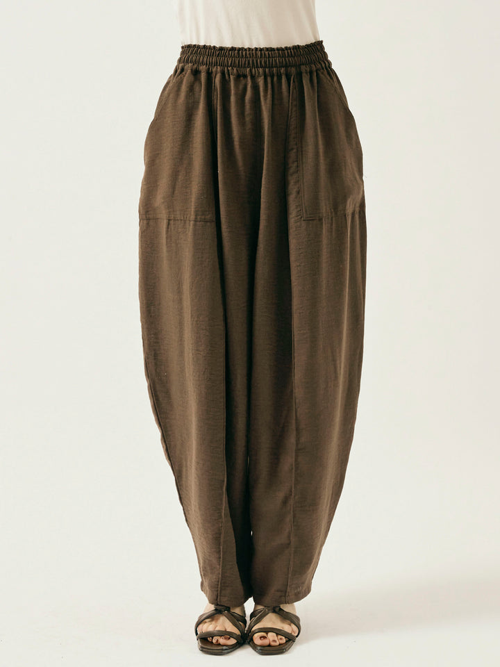 [予約]リネンライクベイカーバルーンパンツ/ブラウン