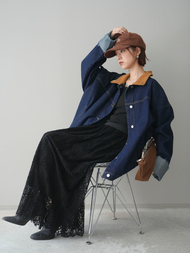 [予約]コーデュロイ×デニムミドルジャケット/indigo