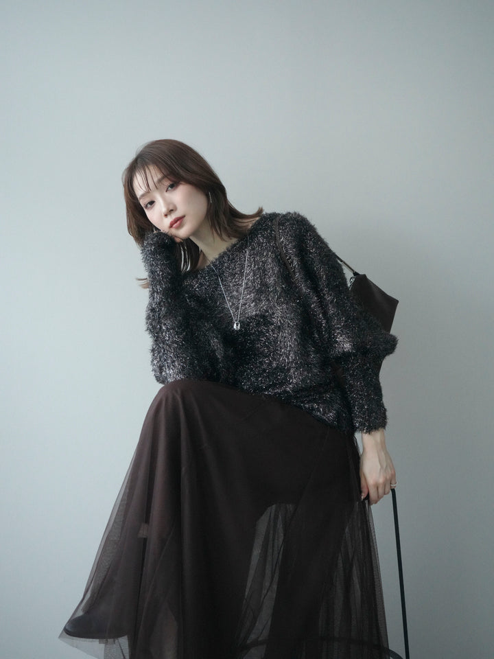 [予約]ラメシャギードルマンニットプルオーバー/brown