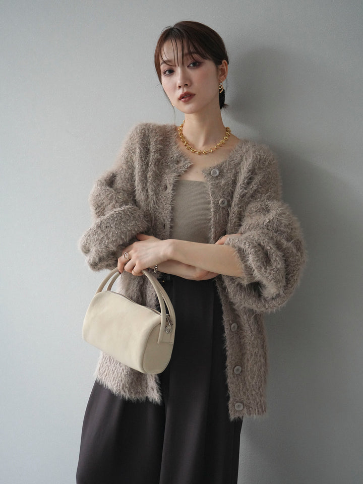 [予約]クルーネックランダムシャギーカーディガン/グレージュ