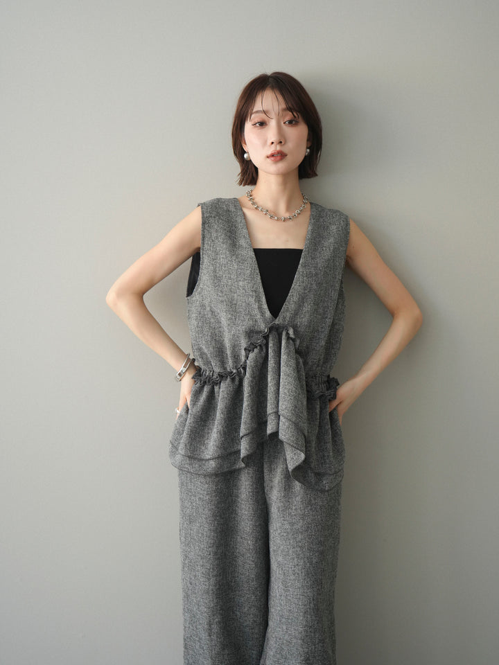 [SET]3WAYミックスツイードギャザーオールインワン+選べるアクセセット(2set)