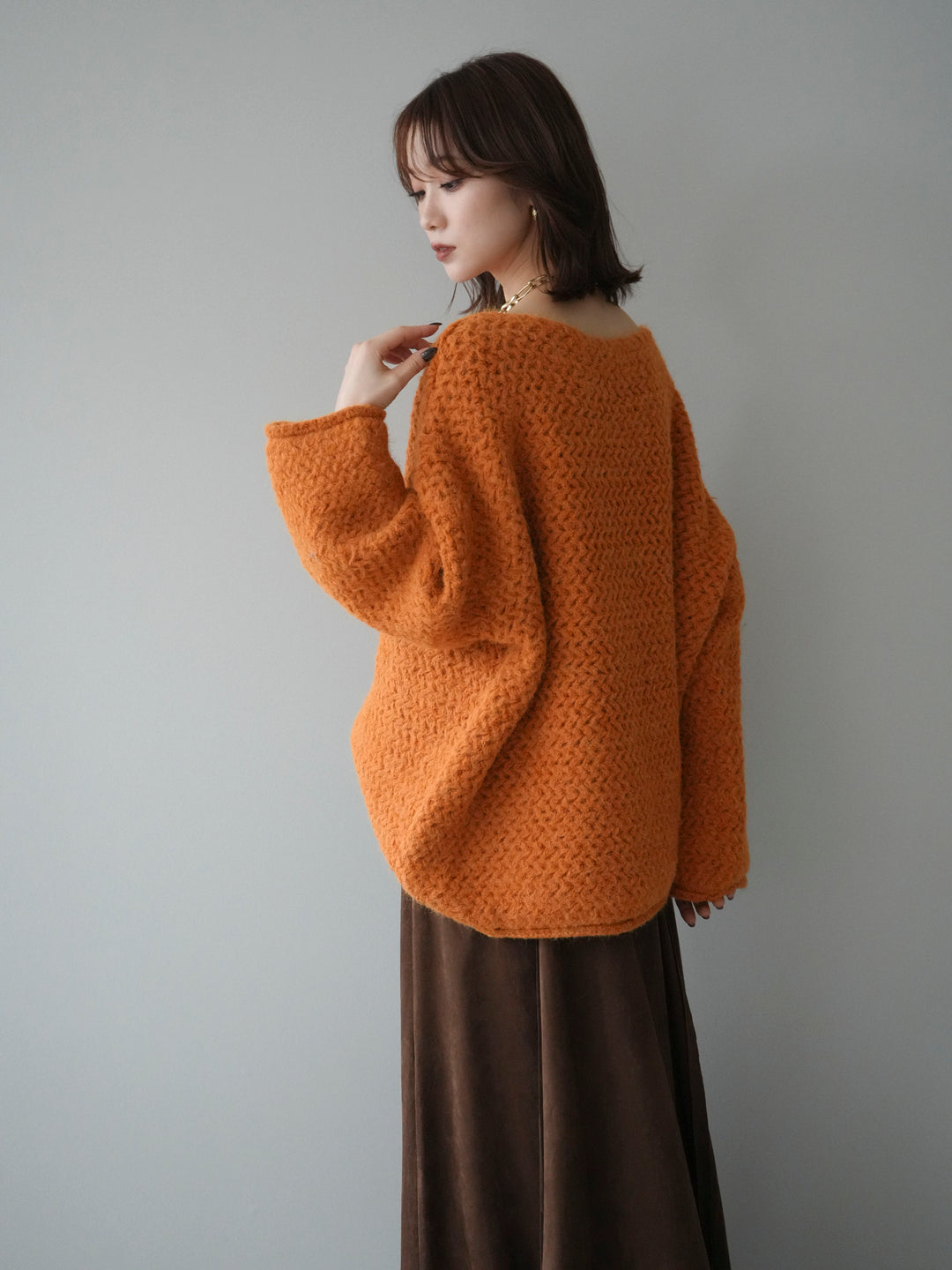 [予約]ワッフル編みオーバーニットプルオーバー/mustard