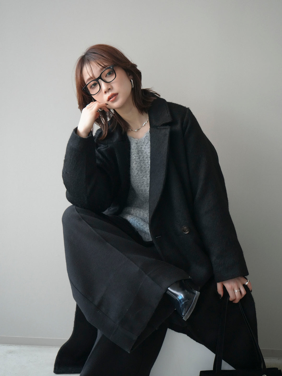 [予約]ソフトシャギーチェスターコート/black