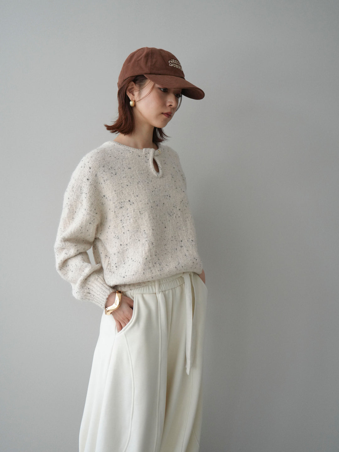 [予約]ツイストネックラメネップヤーンニットプルオーバー/ivory