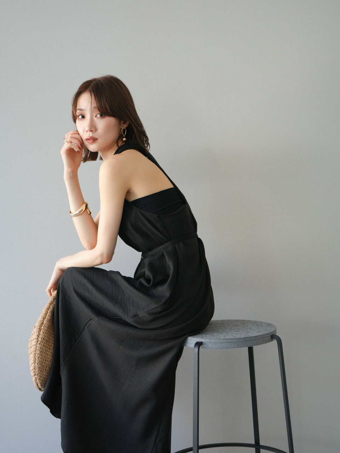 【預購】環形設計不均勻染色洋裝/黑色