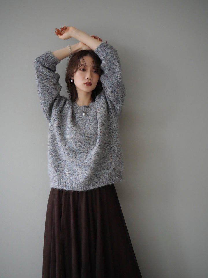 [SET]ロゴラベルミックスヤーンニットプルオーバー+選べるアクセセット(2set)